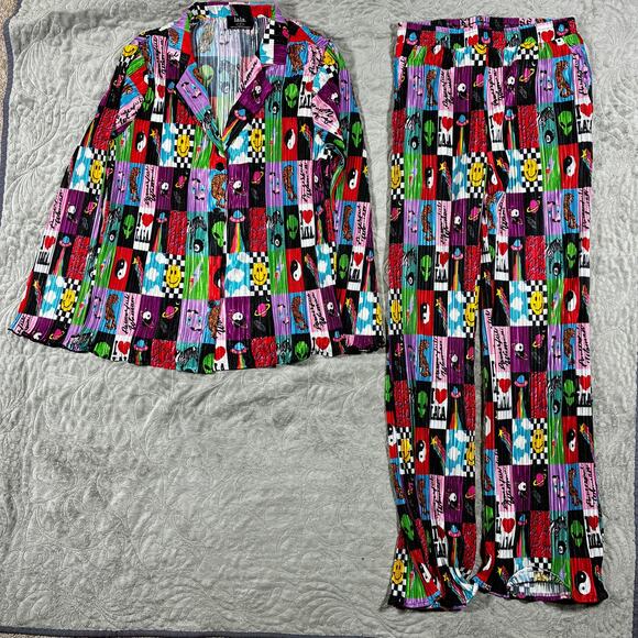 Dressed in LALA Long Sleeve Plissé Set in Be Yourself Patchwork Small Dopaine - Picture 1 of 12